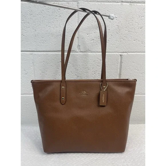 COACH F58846 CITY ZIP TOTE IN CROSSGRAIN LEATHER Camel/Brown Gold Hardware Bag - Picture 3 of 8